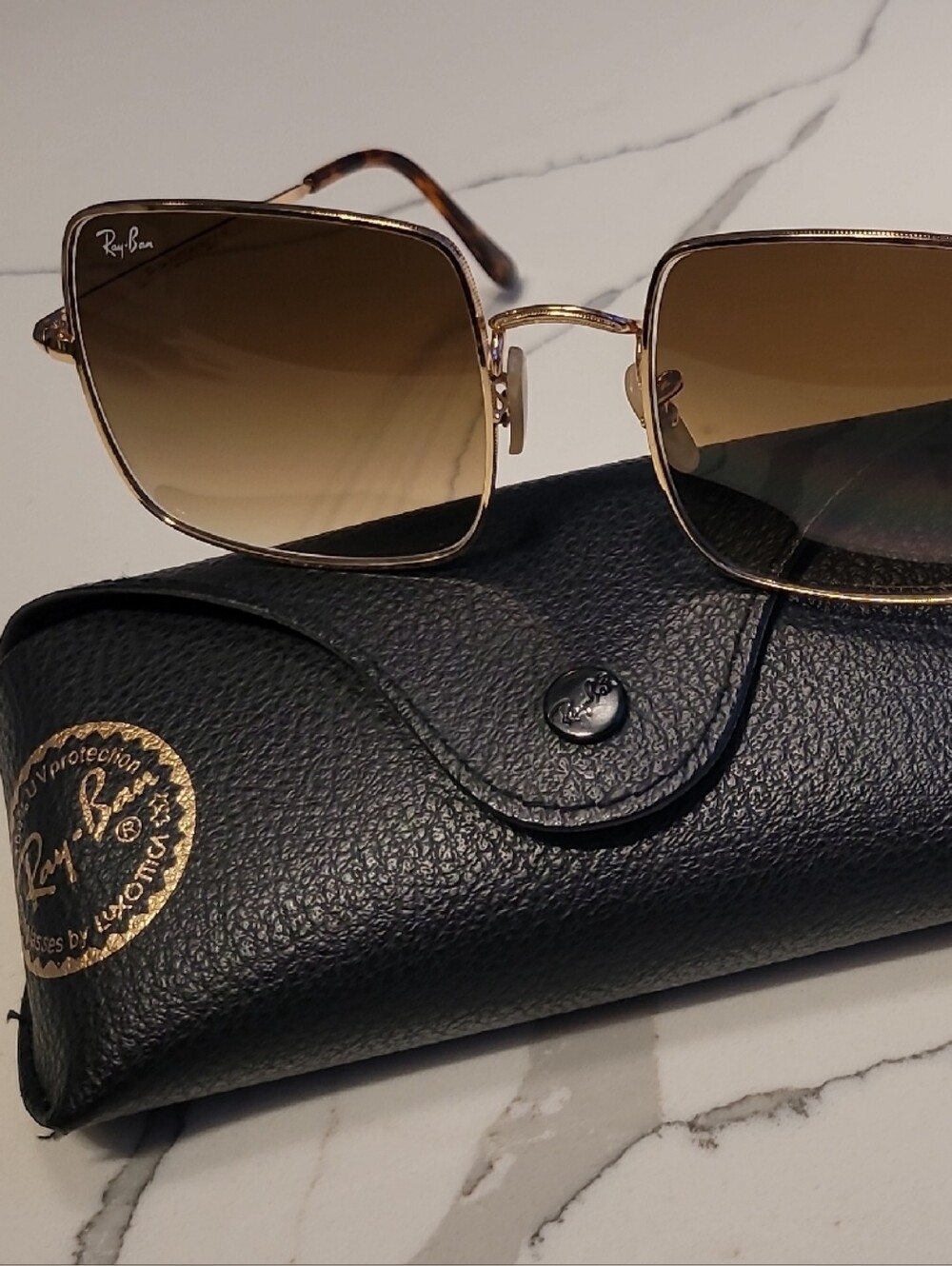 Ray-Ban Gold Frame Sunglasses with Brown Lenses